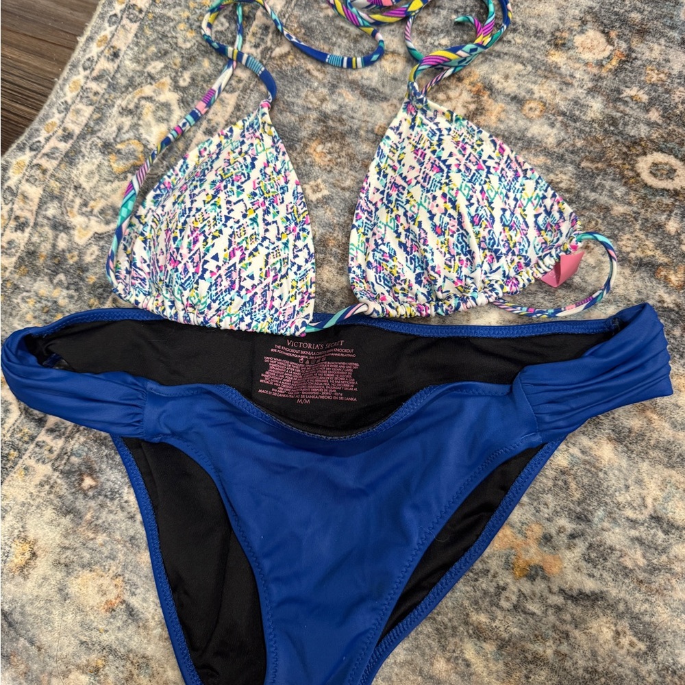 Victoria's Secret Colorful Bikini with Blue Bottoms